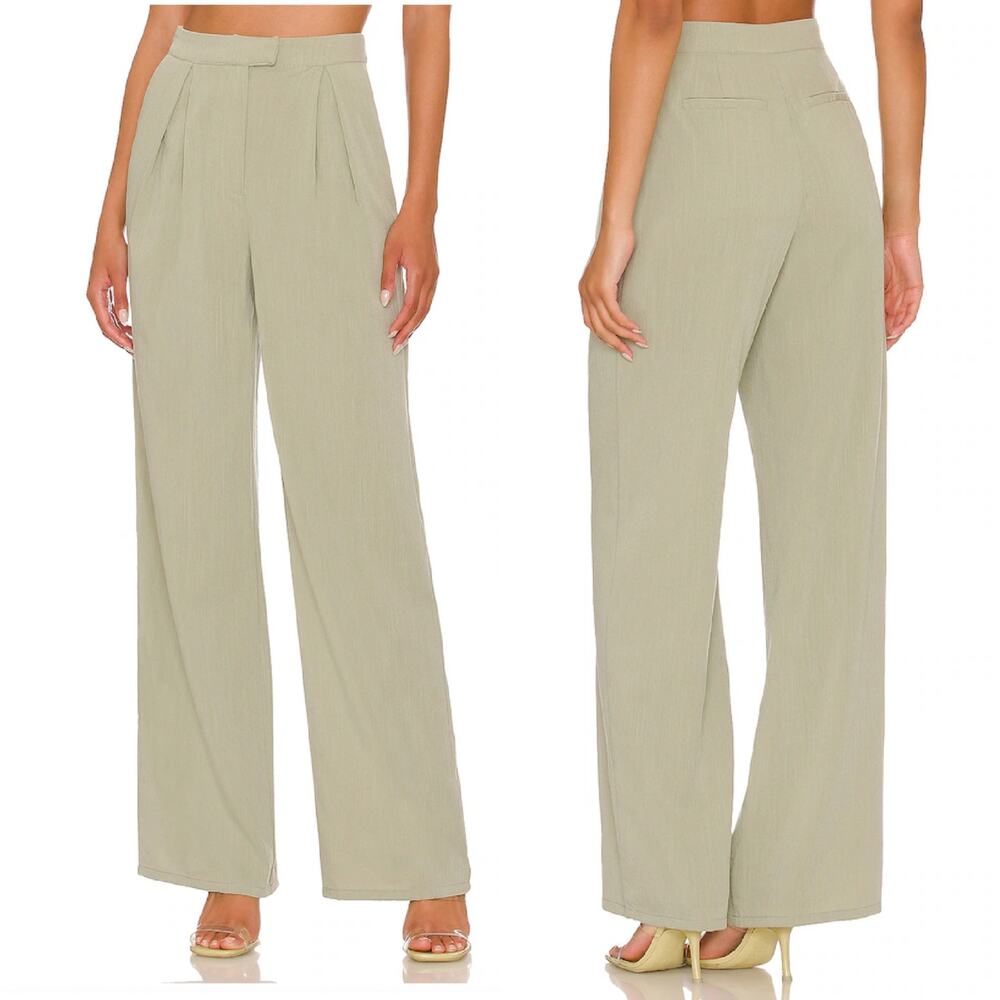 Lovers & Friends Roxanne Trouser Pants Fern Green High Waist Pleated Wide Leg L